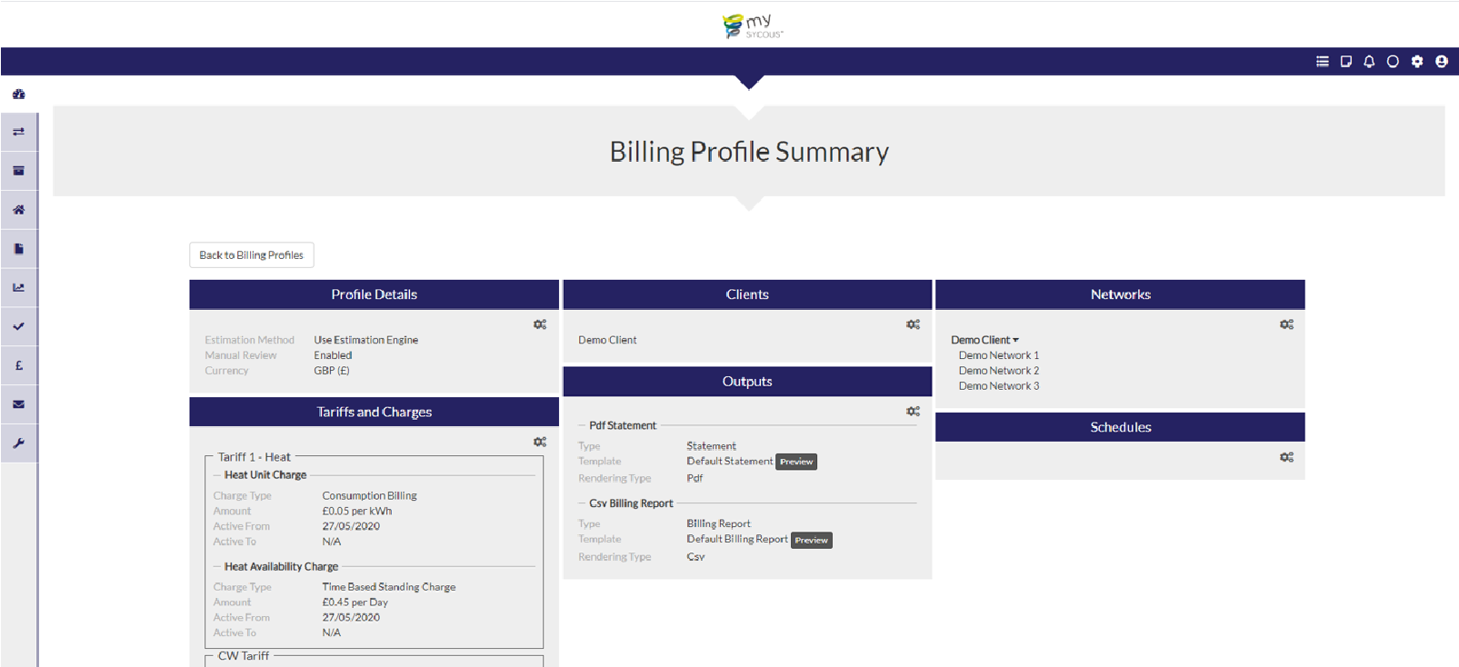 Mabdeck Software Billing Profile Summary Screenshot