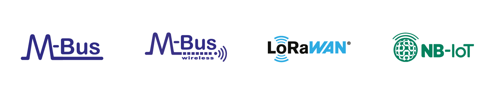 Mbus, Wireless MBus, LoRaWAN, NB-IoT Logos